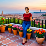 Home 14 옥상 정원에서의 화단 디자인 아이디어 - Colorful Terrace Garden**
"A vibrant Italian terrace garden bursting with colorful flowers in terra...